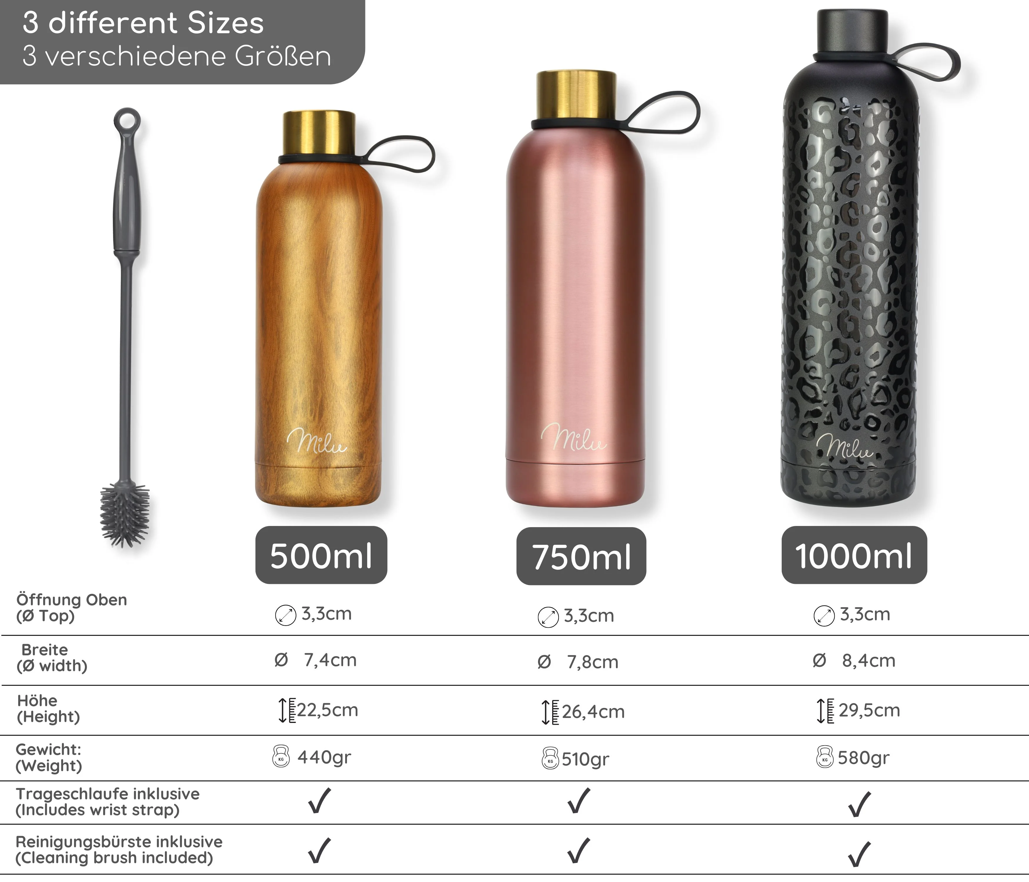 Outlet x Milu isolierte, auslaufsichere Thermosflasche, Edelstahl (500 ml, 750 ml, 1000 ml) - Image 6