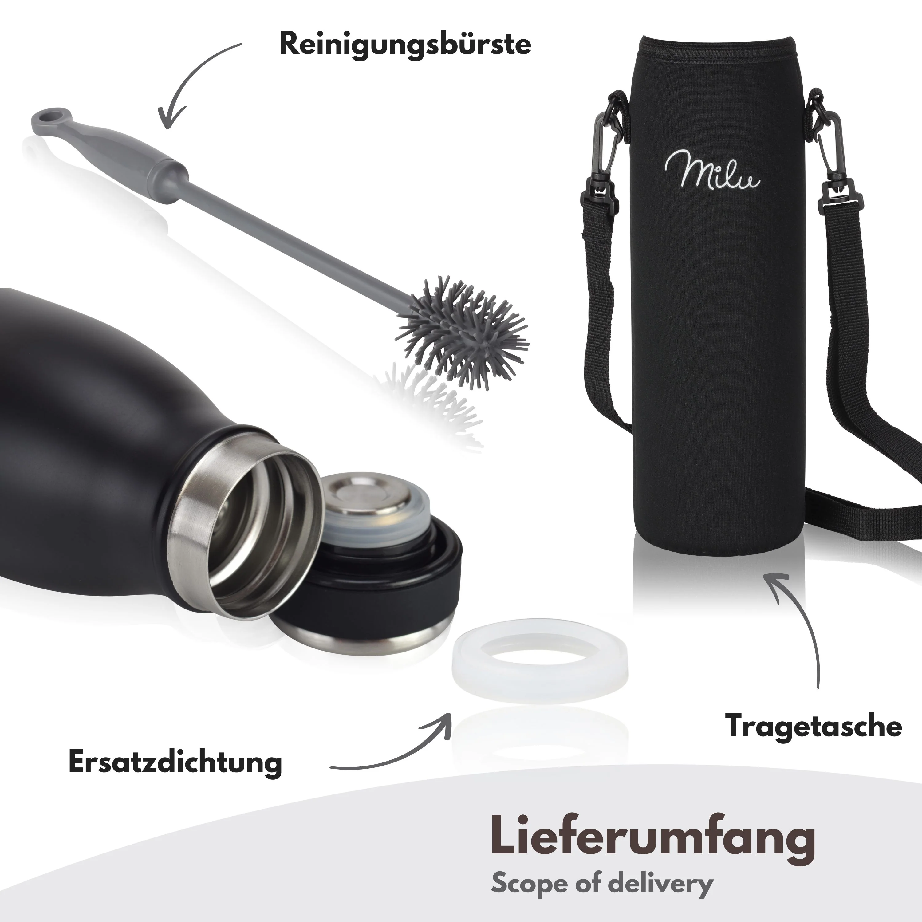 Outlet x Milu Edelstahl Trinkflasche 350ml, 500ml, 750ml, 1L, 1500ml - Image 5