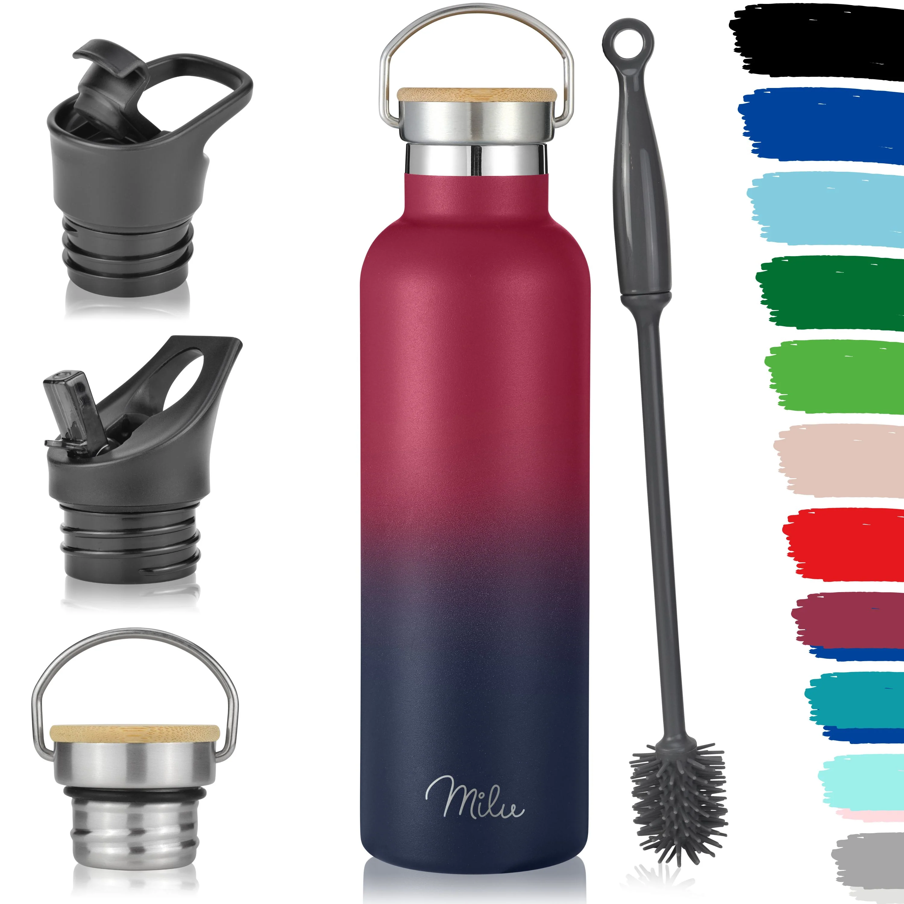 Outlet x Milu Edelstahl Trinkflasche mit 3 Deckeln, auslaufsicher, isoliert (350 ml 500 ml 750 ml 1000 ml) - Image 12