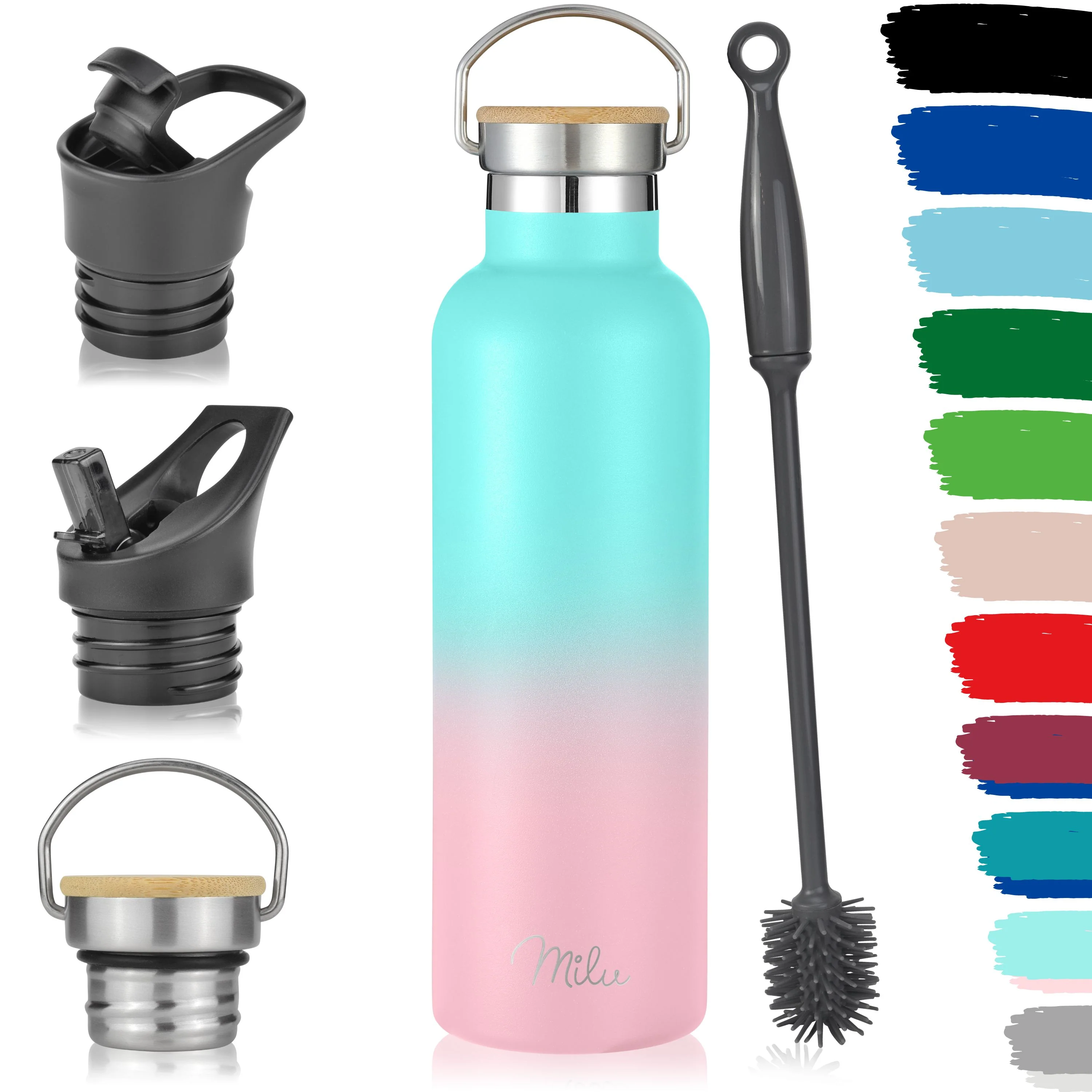 Outlet x Milu Edelstahl Trinkflasche mit 3 Deckeln, auslaufsicher, isoliert (350 ml 500 ml 750 ml 1000 ml) - Image 22