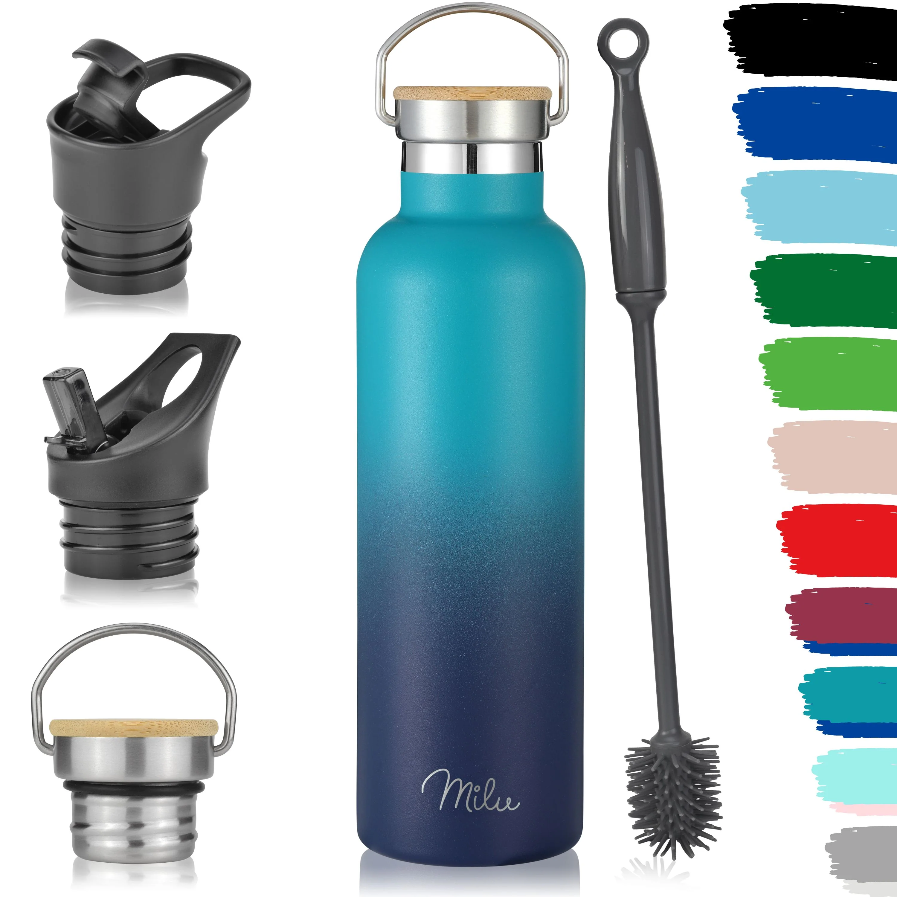 Outlet x Milu Edelstahl Trinkflasche mit 3 Deckeln, auslaufsicher, isoliert (350 ml 500 ml 750 ml 1000 ml) - Image 9